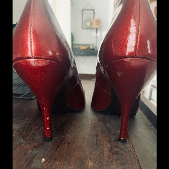 BCBG Patent Leather Peep Toe
Heels, Ruby Red Pumps, Sandals - Picture 5 of 5